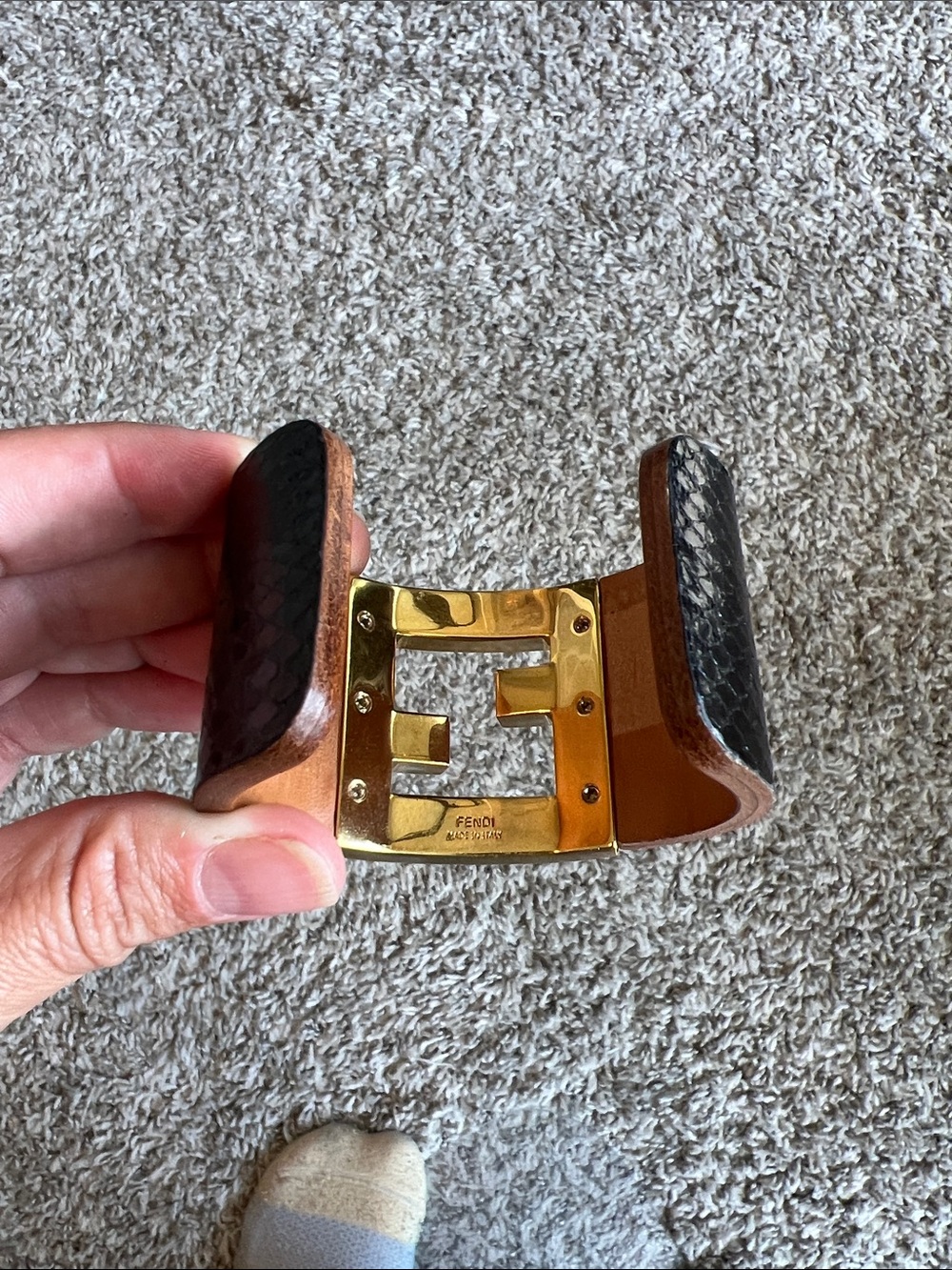 Fendi Zucca Snakeskin Leather Cuff Bracelet - Picture 3 of 11